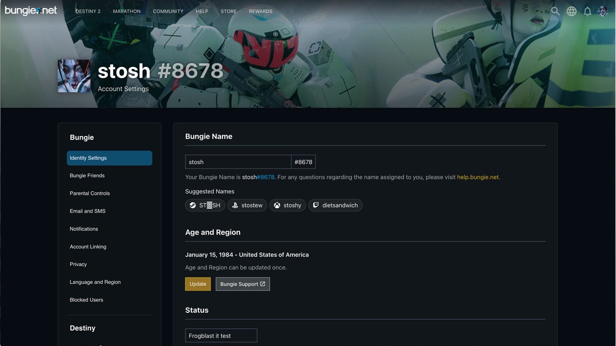Bungie.net account settings