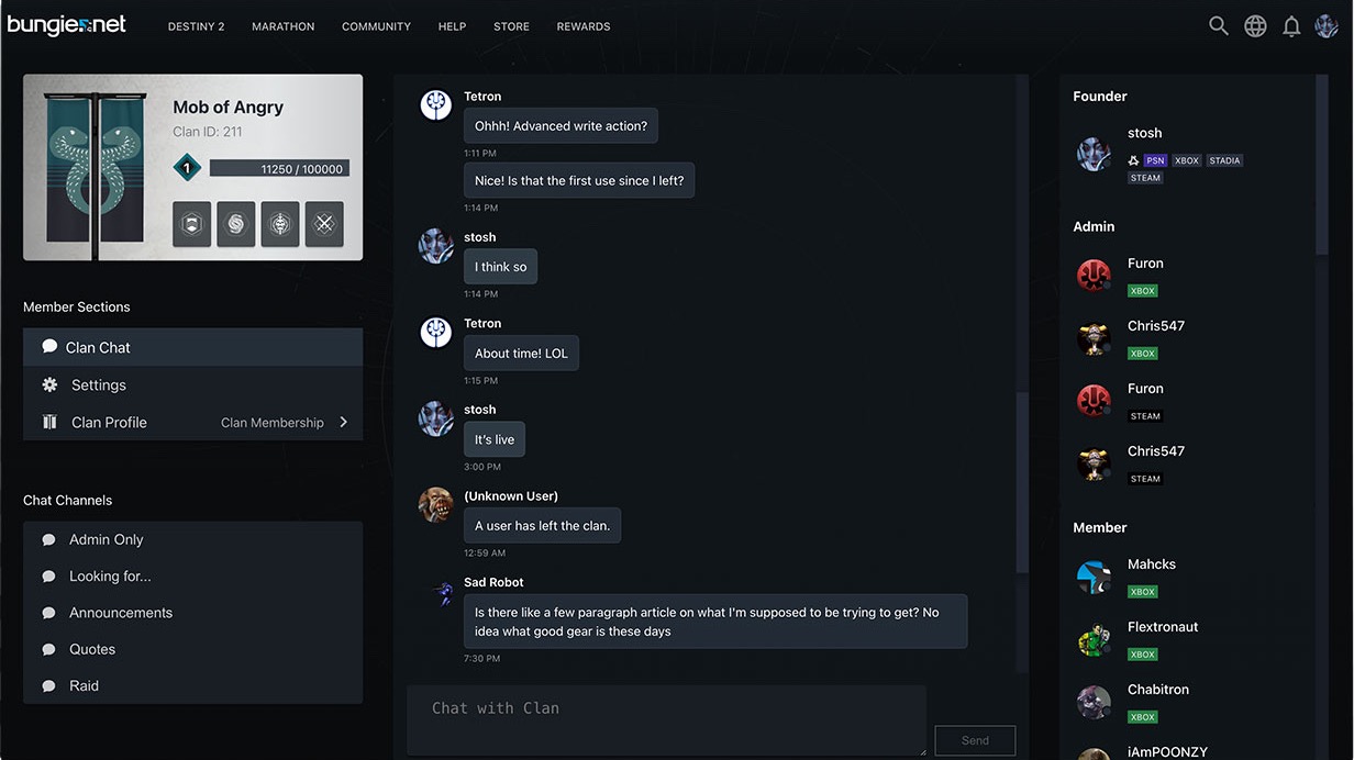 Bungie.net clan system