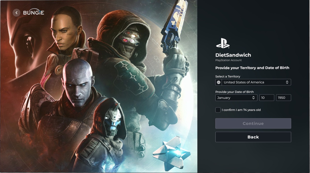 Bungie.net account creation experience