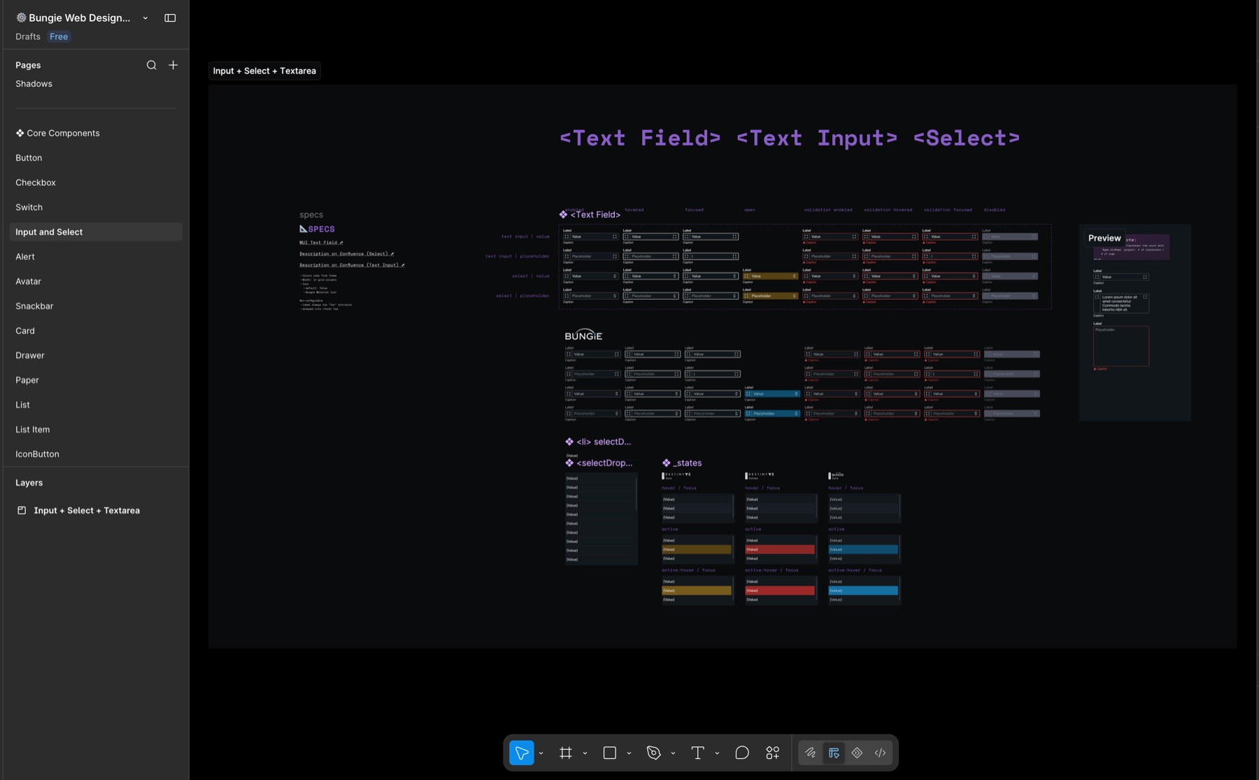 Bungie.net web component library in Figma